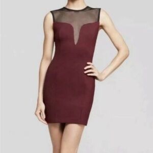 AMANDA UPRICHARD Merlot Burgundy Black Net Chest Dress